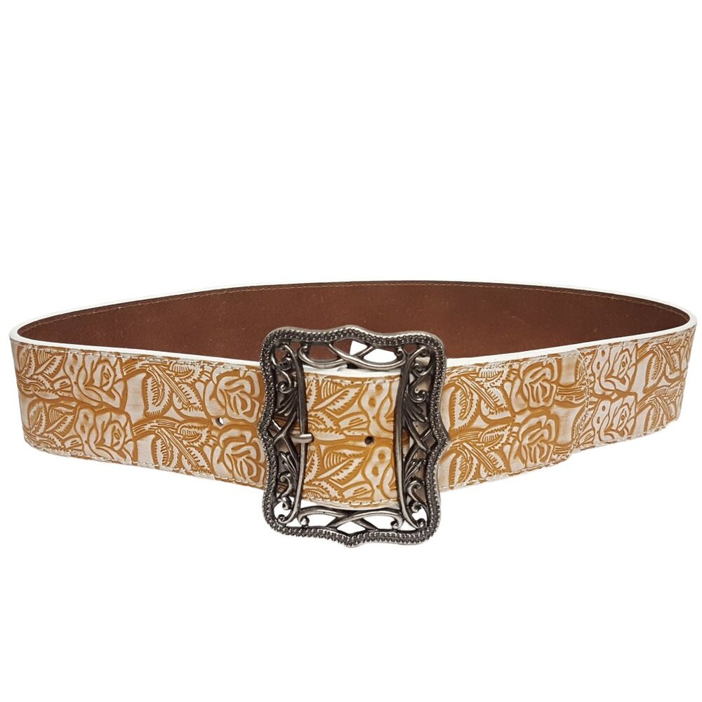 Western Wide Width Rose Embossing Leather Belt